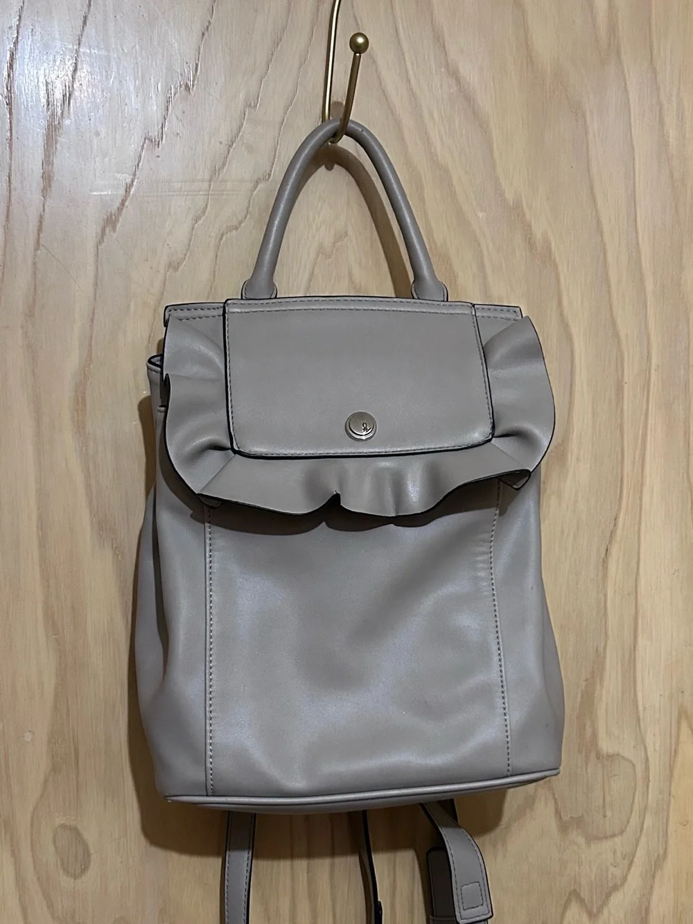Nine West Taupe Ruffle-Trim Backpack